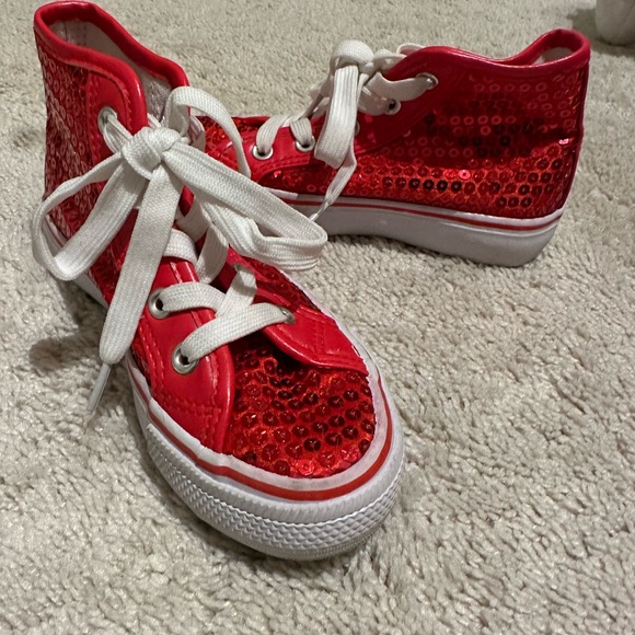 Red sequin converse style high top sneakers size girls 12 - Picture 2 of 5